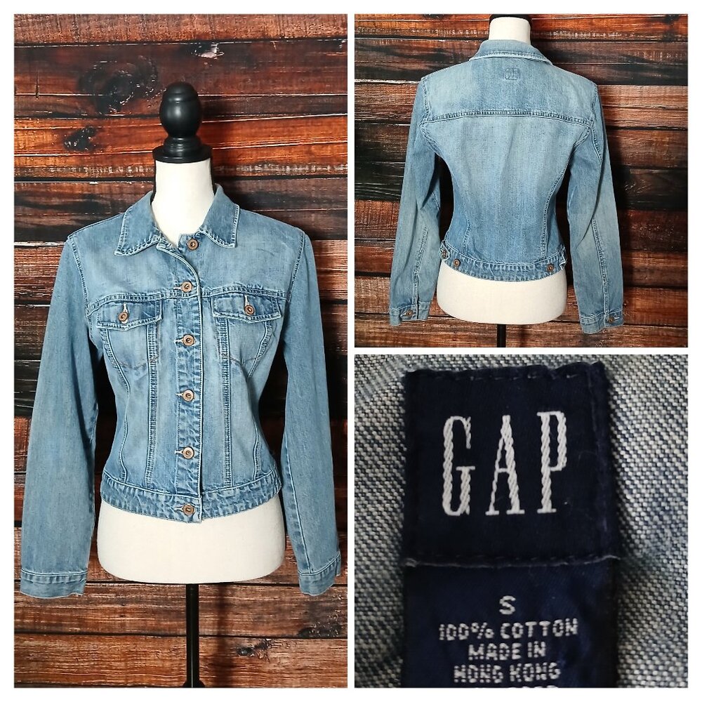 GAP S Vintage Jean Jacket 2000 Blue Denim Cropped Button Front